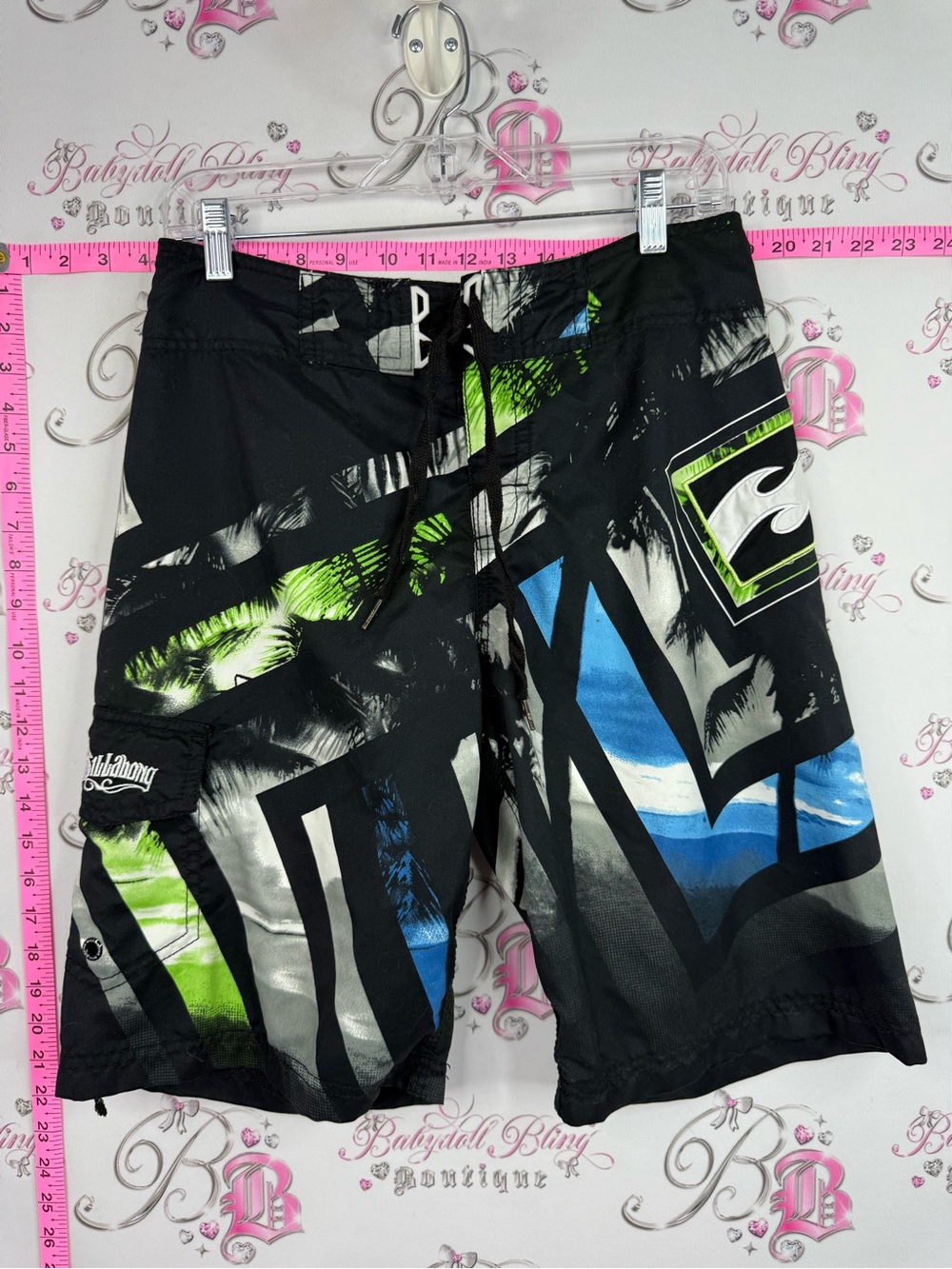 Billabong shorts board Black Swim Board Shorts with Green Blue Graphic vintage